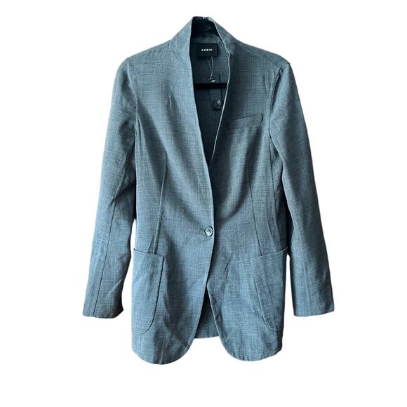Akris Women's One Button Slim Fit Linen Wool Blend Blazer Long Sleeve Gray SZ 6 - Picture 1 of 10